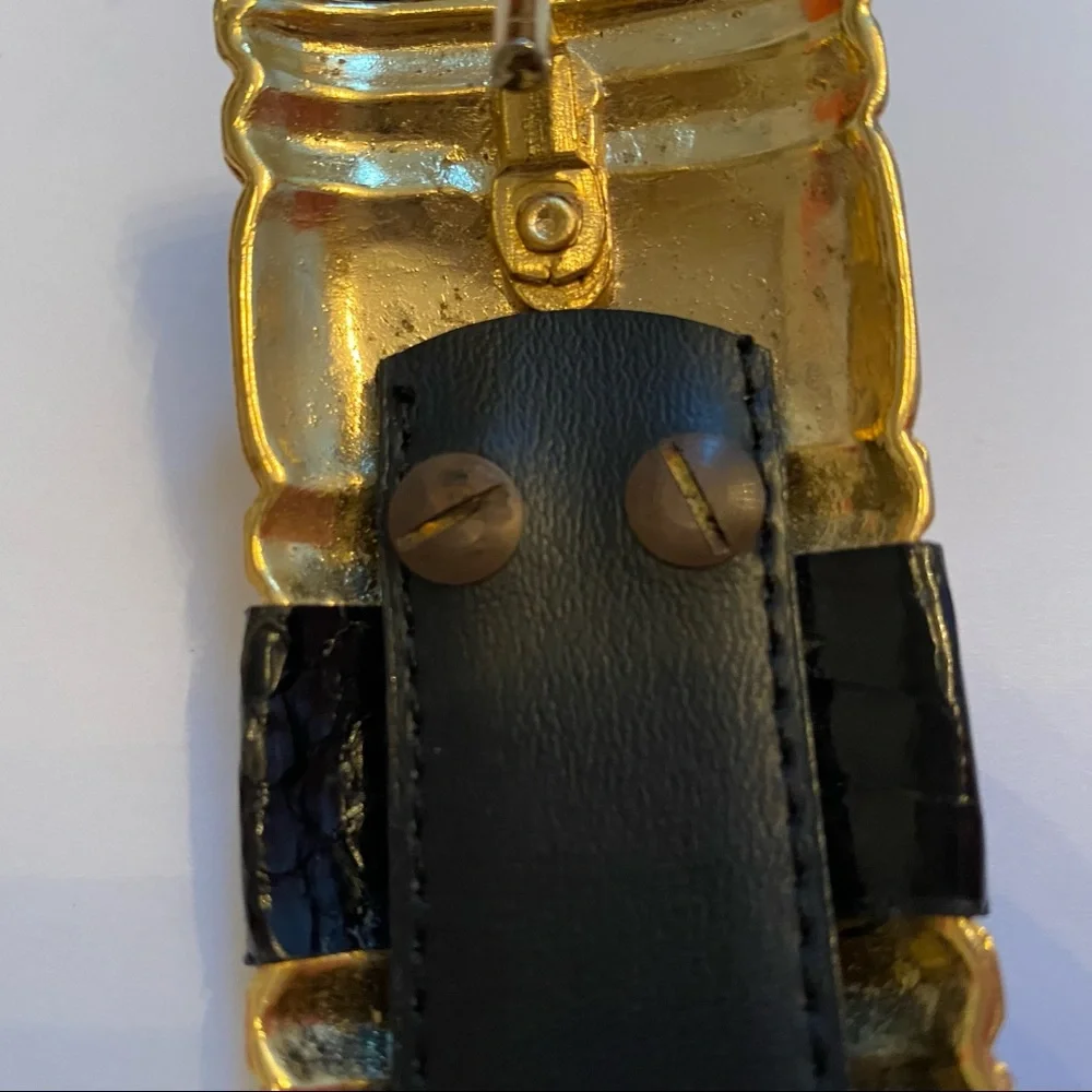 JANA BELT BLACK SNAKESKIN GOLD BUCKLE ACCESSORY Size L
